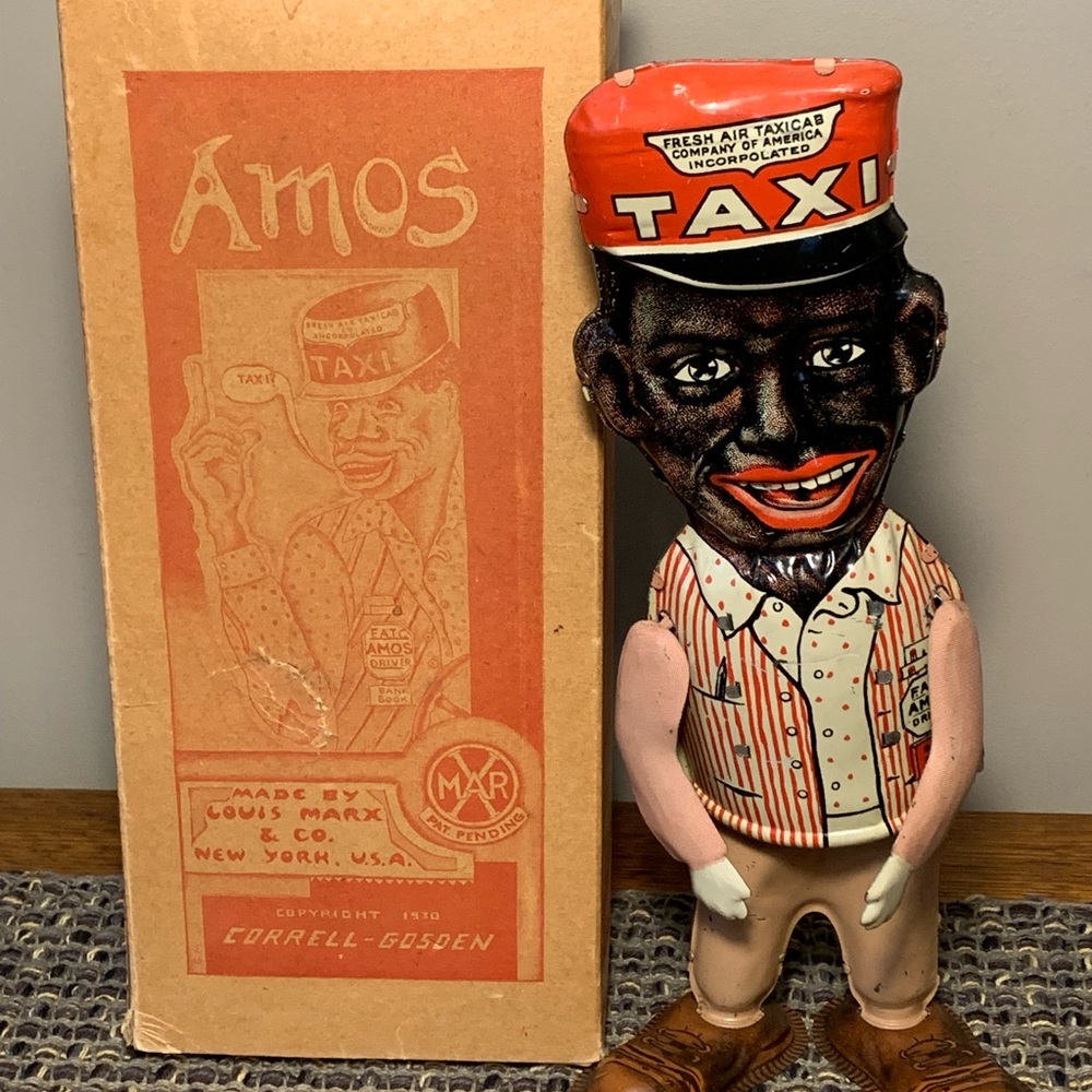 Vintage Marx Wind Up Tin TOY Amos the TAXI Driver Black Americana Authentic